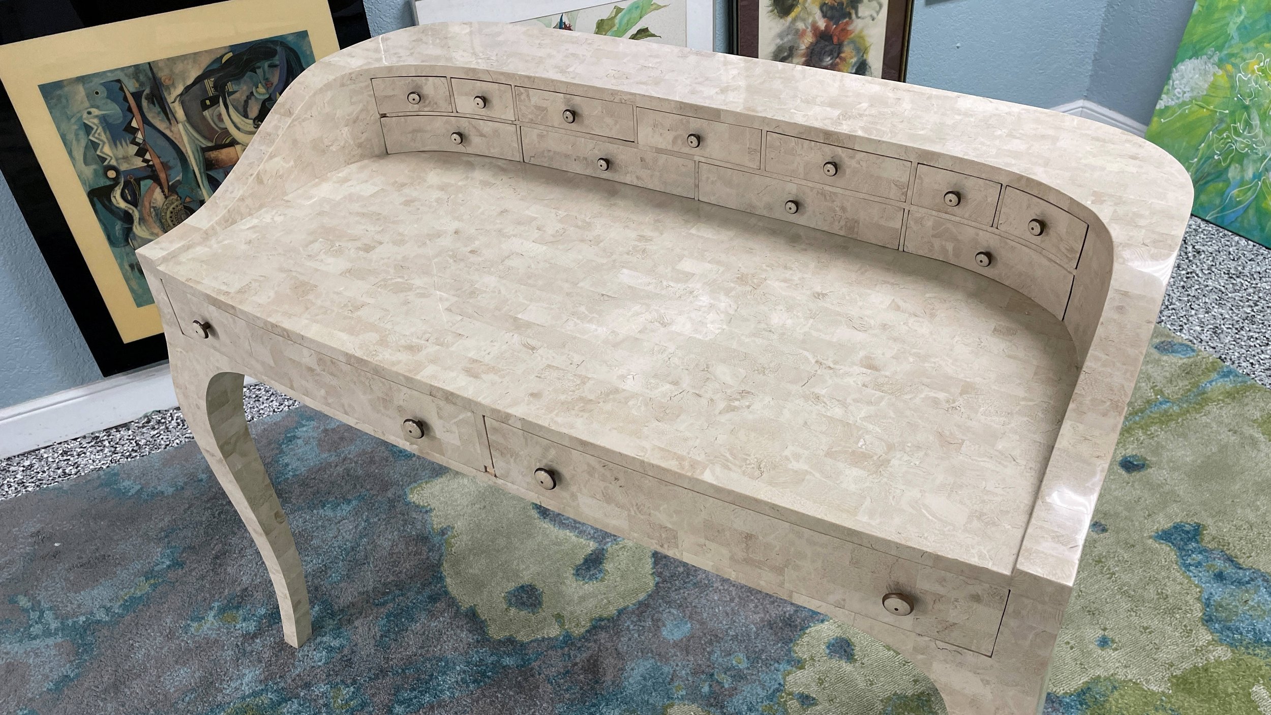 Maitland Smith メイトランドスミス　ストーンタイル　ストーンデスク Encore Furniture Gallery-Maitland Smith Tessellated Stone Writing Desk